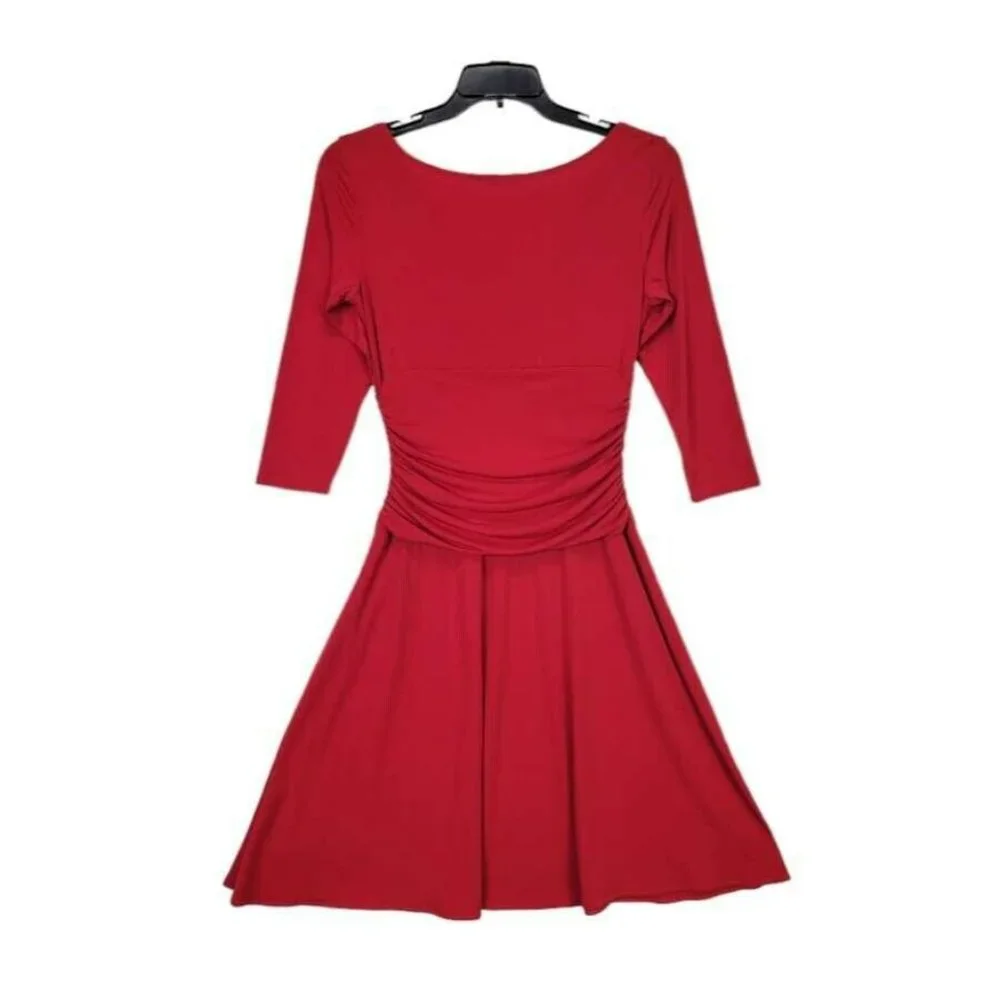 London Times Woman Size 10 Red Long Sleeve Shift Flare Pleated Dress - Picture 5 of 8